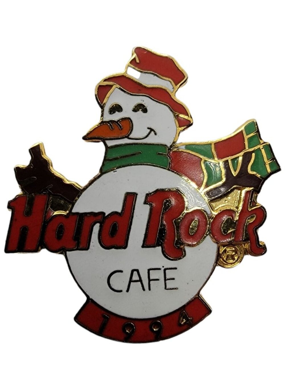 Hard Rock Cafe Christmas 1994 Christmas White Snowman Red Hard Rock Logo Pin